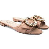 Beige Satin and Crystal Slide Flats Size 38.5