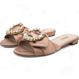 Beige Satin and Crystal Slide Flats Size 38.5