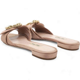 Beige Satin and Crystal Slide Flats Size 38.5