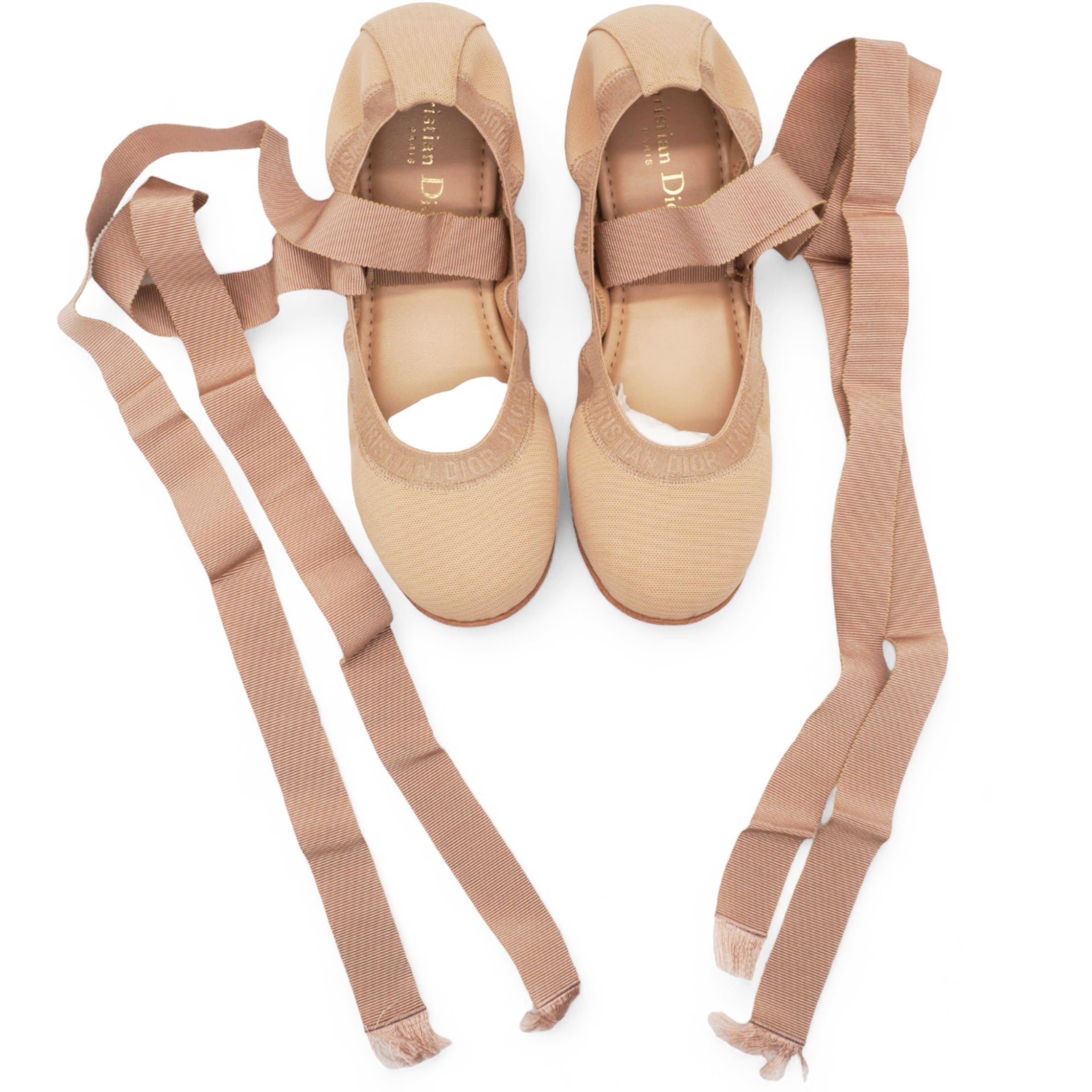 Micro Mesh Academy Lace-Up Ballerina Flats Nude 38.5