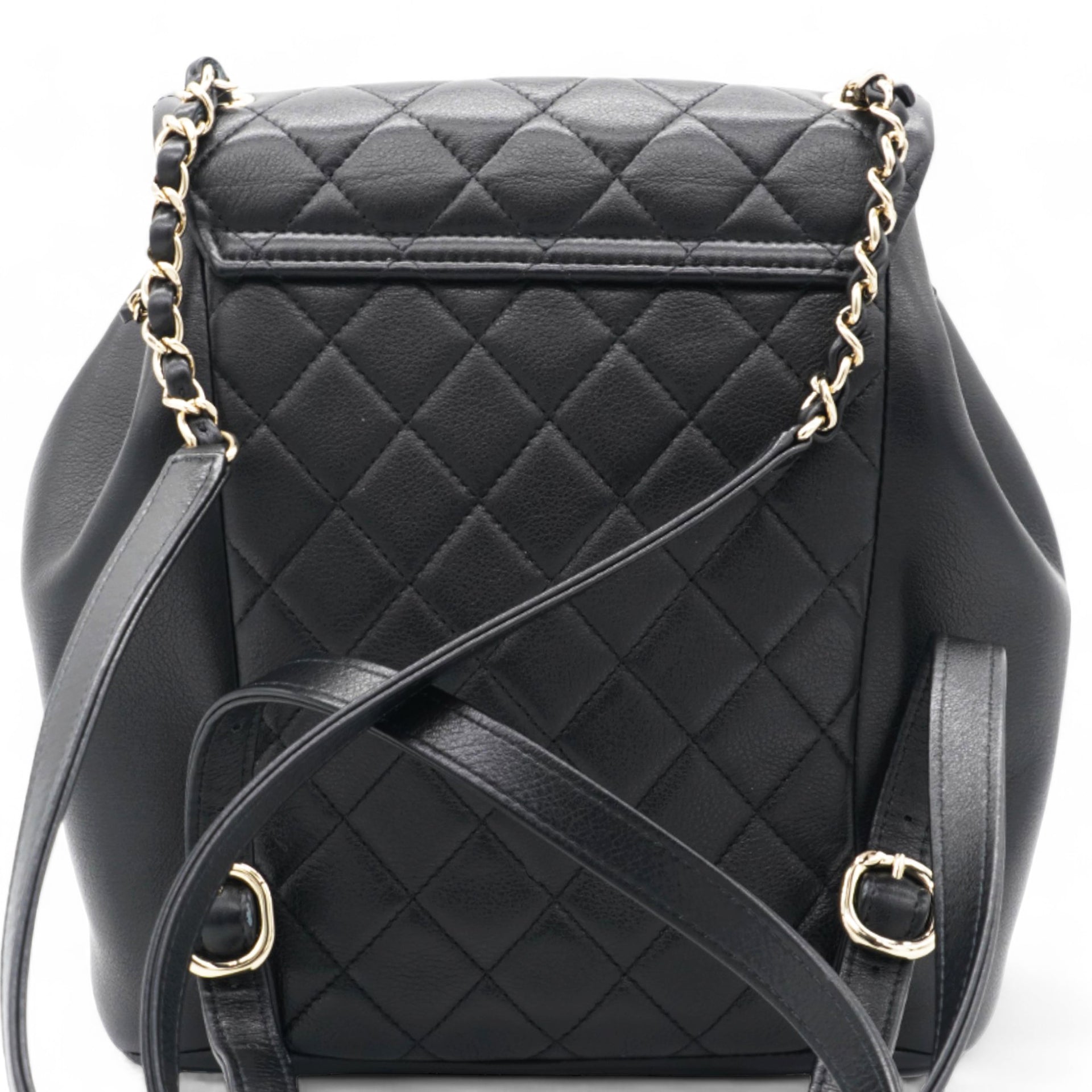 Lambskin Quilted Duma Drawstring Backpack Black