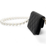 Calfskin Quilted Maxi Pearls Card Holder Flap With Chain Black