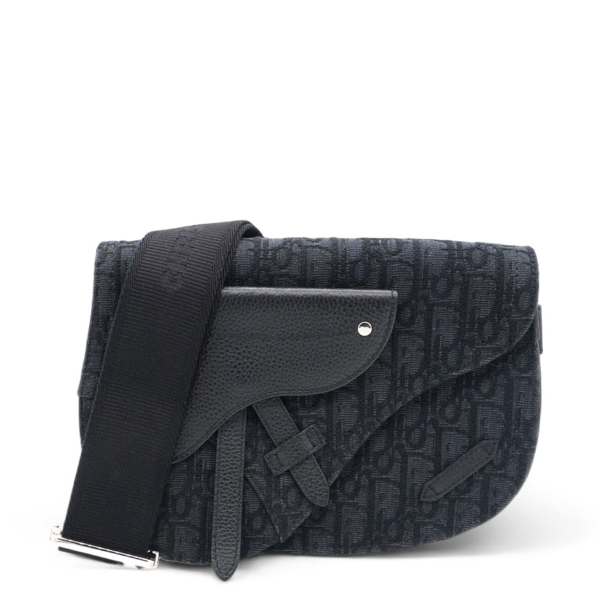 Trotter Saddle Shoulder Waist Bag Black Canvas Leather