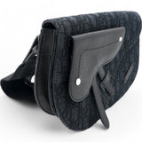 Trotter Saddle Shoulder Waist Bag Black Canvas Leather