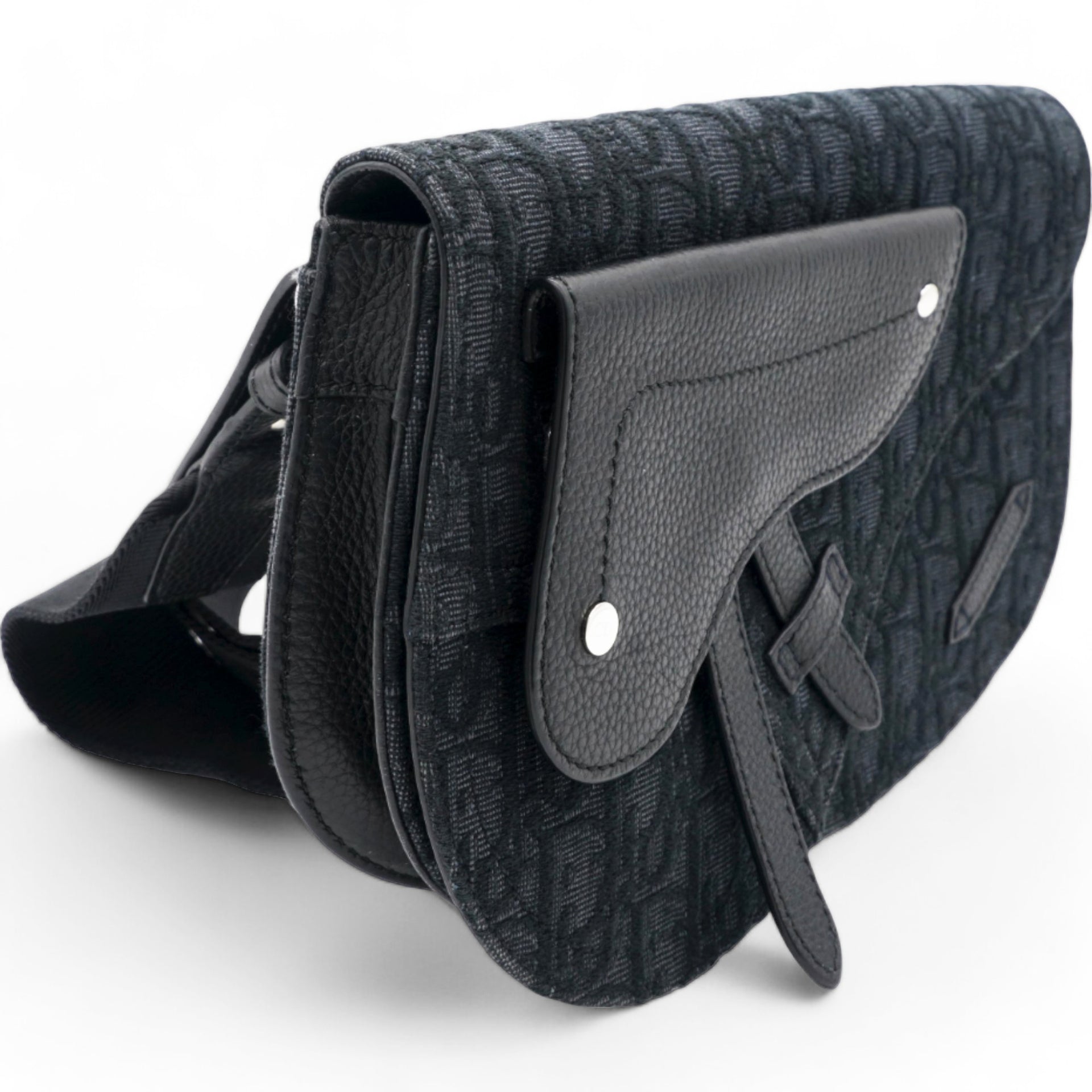 Trotter Saddle Shoulder Waist Bag Black Canvas Leather