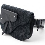 Trotter Saddle Shoulder Waist Bag Black Canvas Leather