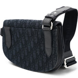 Trotter Saddle Shoulder Waist Bag Black Canvas Leather