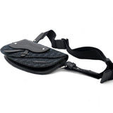 Trotter Saddle Shoulder Waist Bag Black Canvas Leather