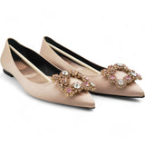 Floral Silk Satin Rhinestone Ballet Pumps 36.5