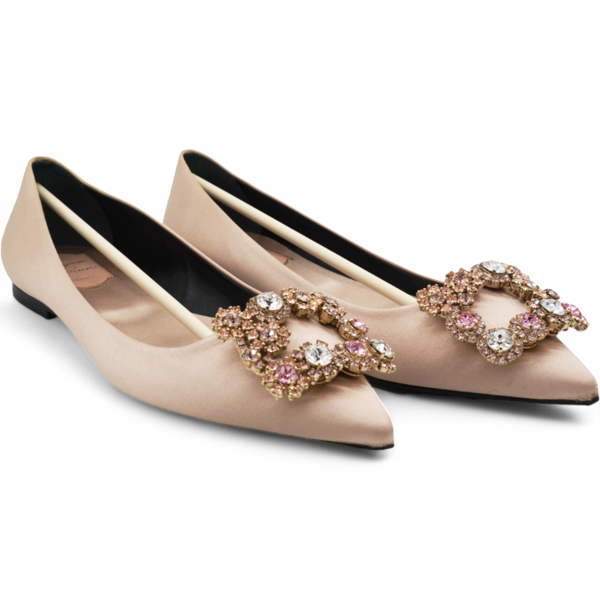 Floral Silk Satin Rhinestone Ballet Pumps 36.5