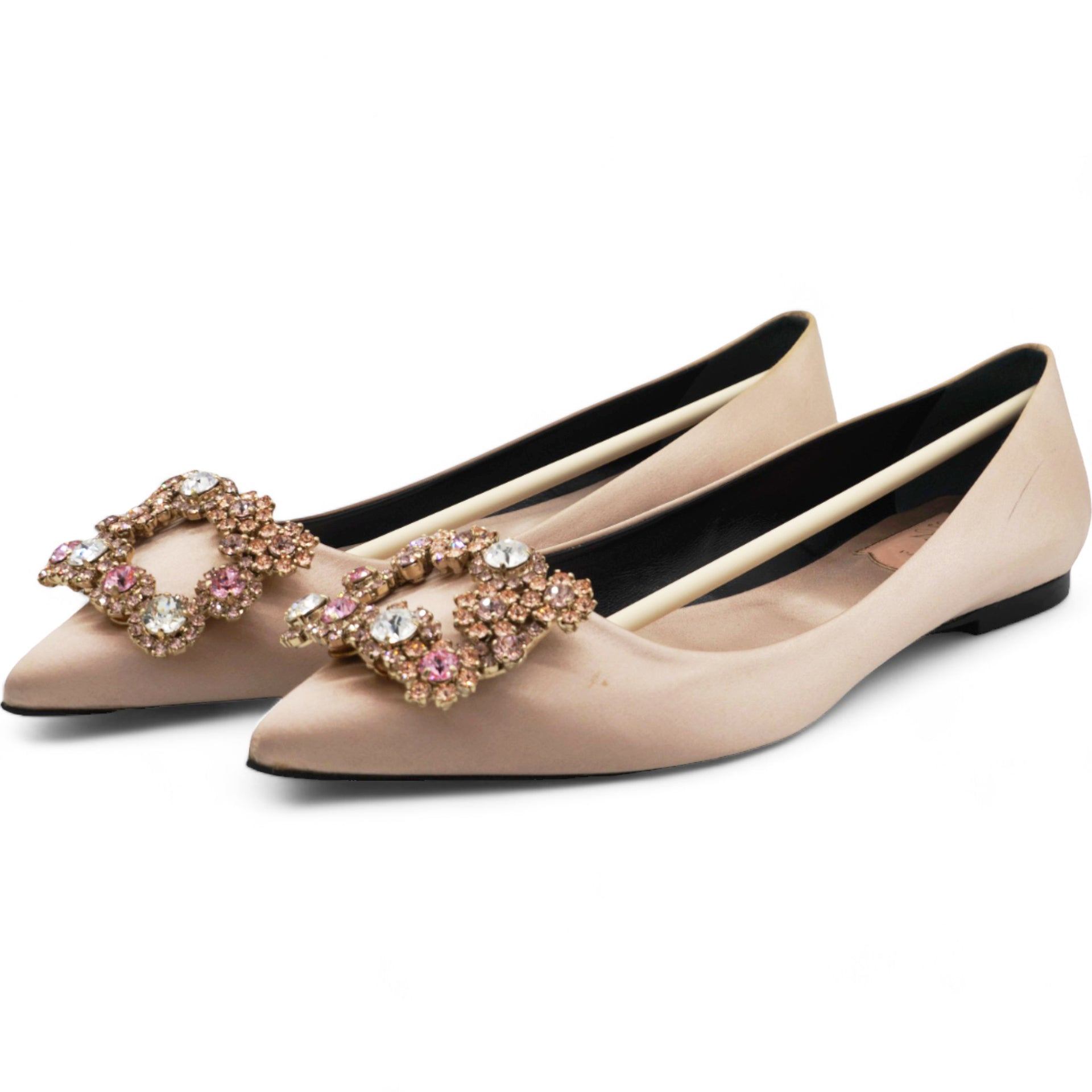 Floral Silk Satin Rhinestone Ballet Pumps 36.5