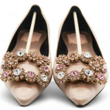 Floral Silk Satin Rhinestone Ballet Pumps 36.5