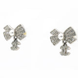 Crystal CC Bow Drop Earrings Silver