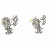 Crystal CC Bow Drop Earrings Silver