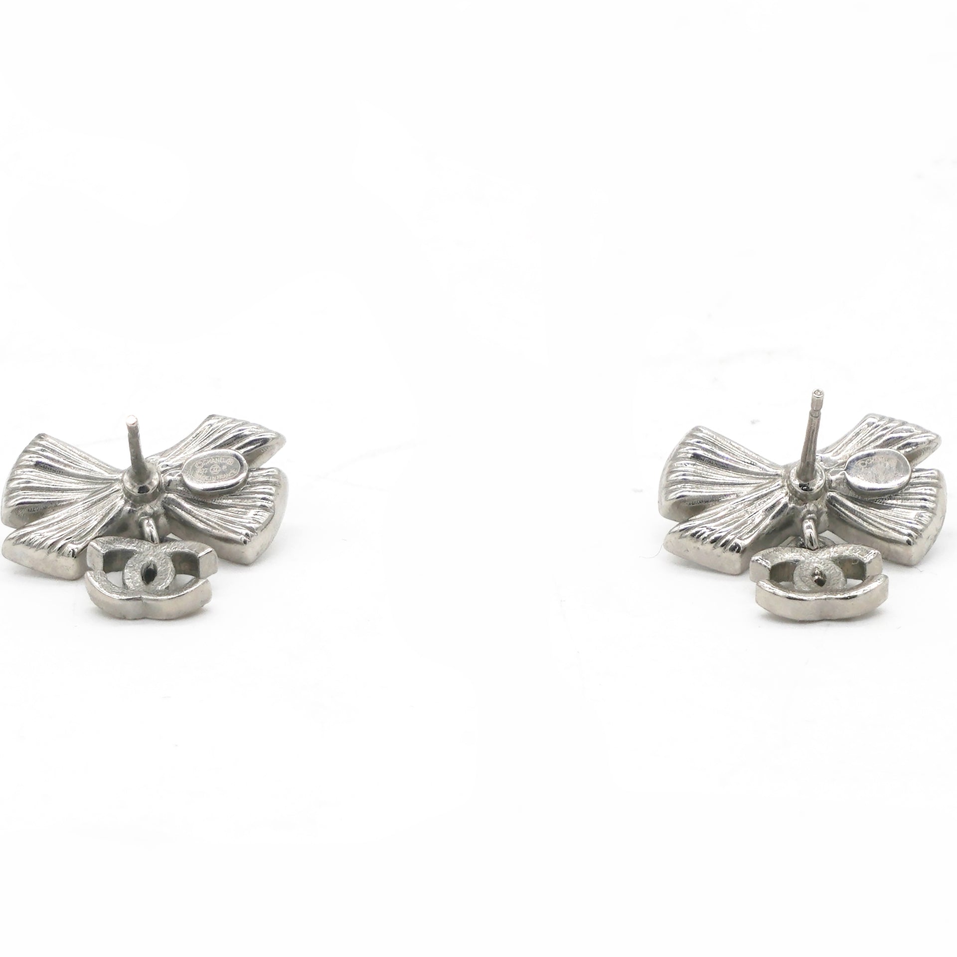 Crystal CC Bow Drop Earrings Silver