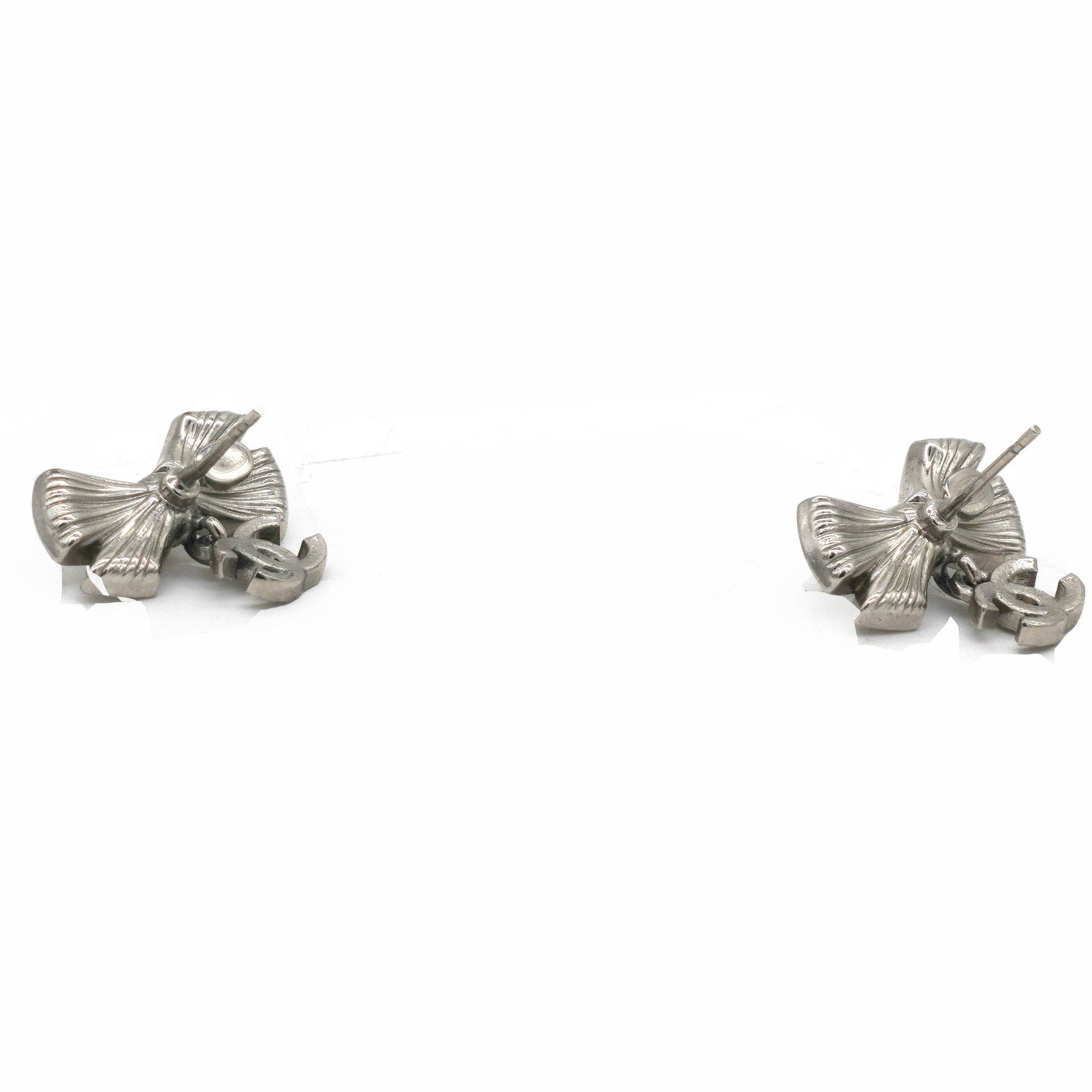 Crystal CC Bow Drop Earrings Silver