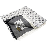 Wool Silk Monogram Denim Shawl Black 140