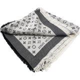 Wool Silk Monogram Denim Shawl Black 140