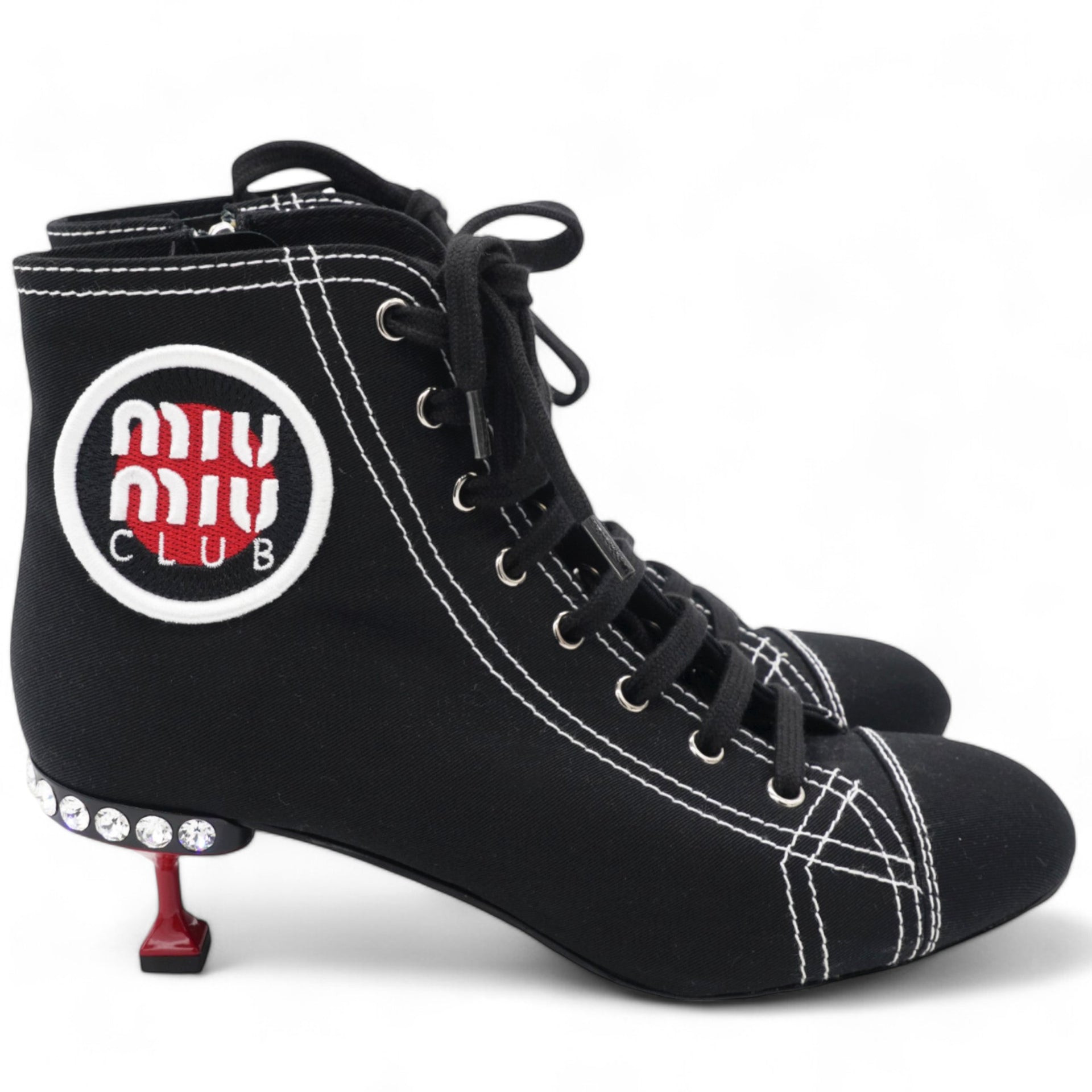 Contrast Stitch Logo-patch Canvas Ankle Boots In Black Size 38.5