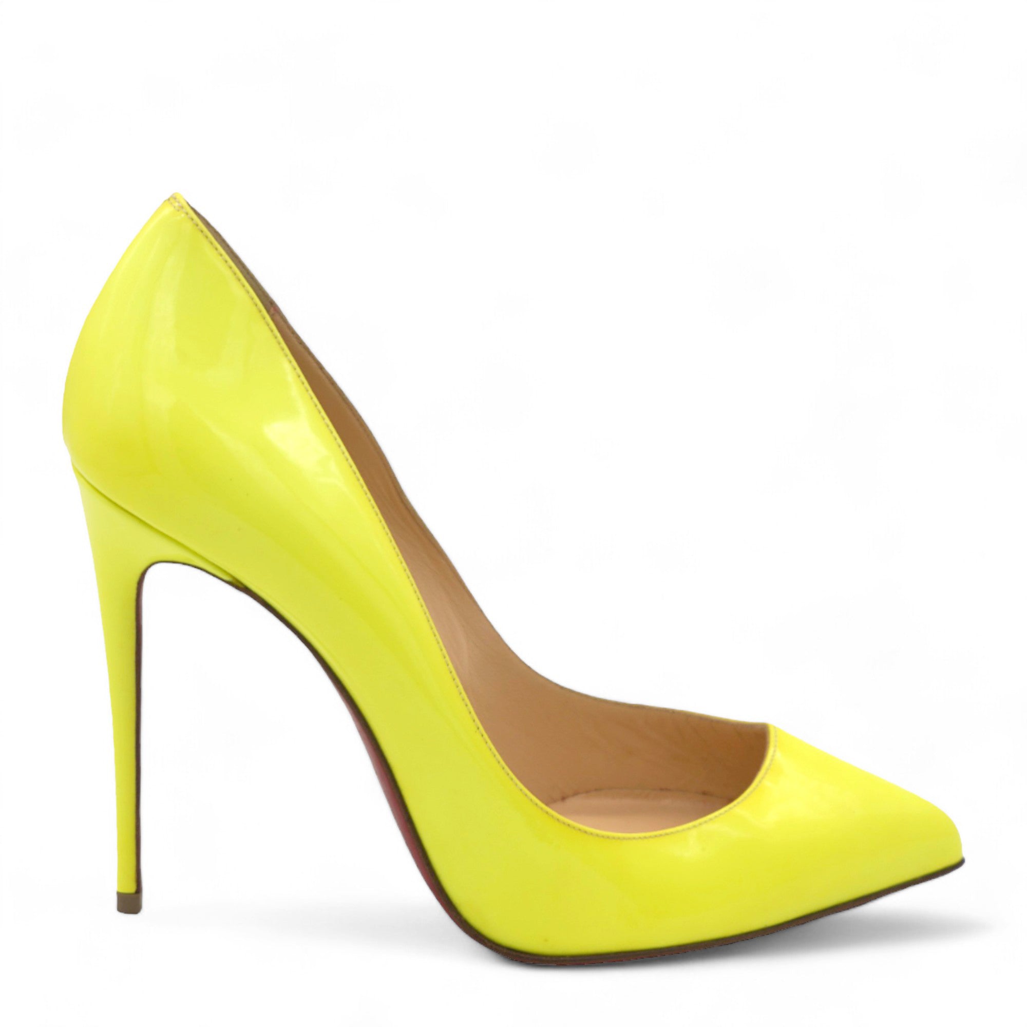 Christian Louboutin Patent Pigalle Pumps Fluo Yellow Size 37 STYLISHTOP