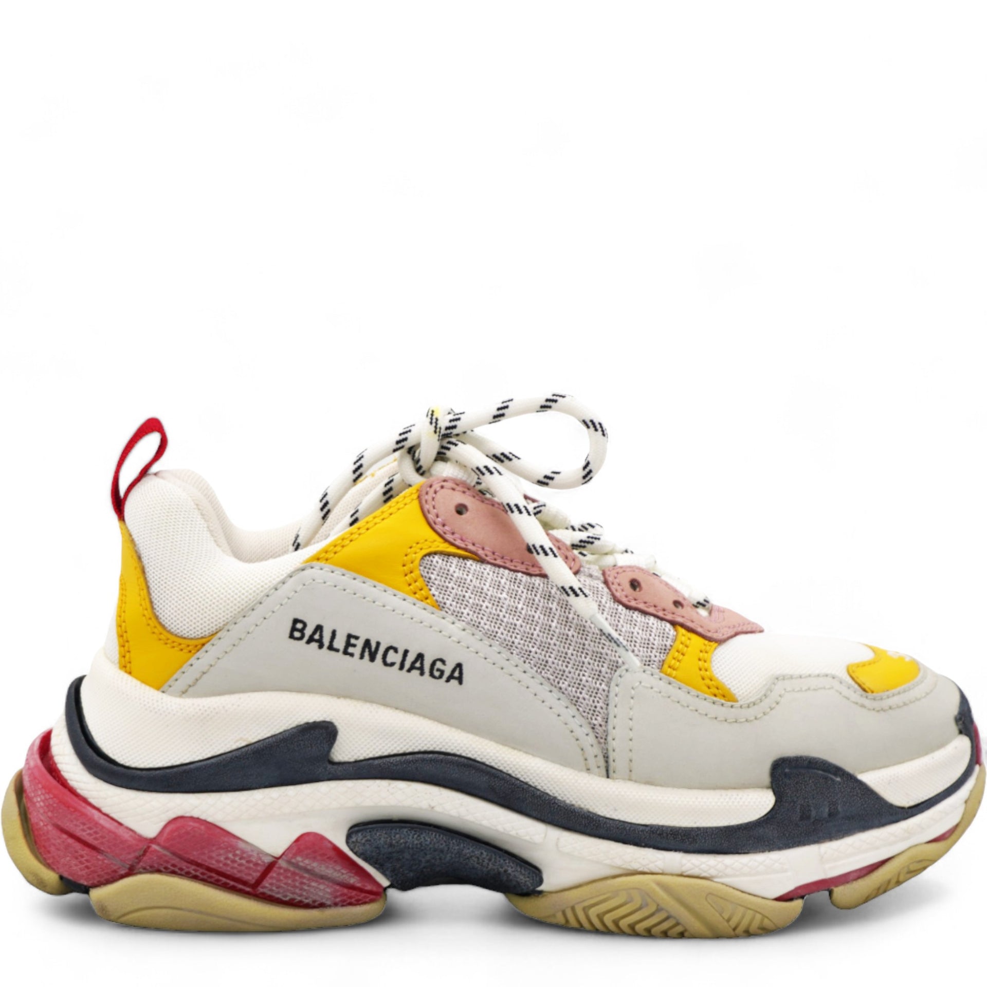 BALENCIAGA Mesh Nubuck Womens Triple S Sneakers White Gris Jaune Rose 39 STYLISHTOP