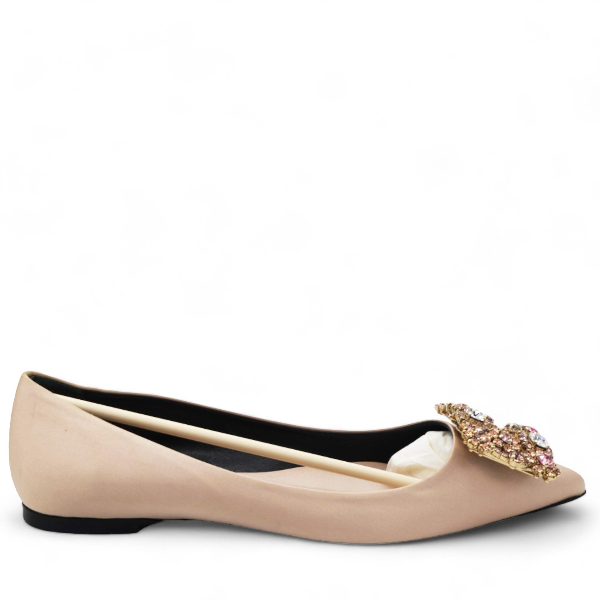 Floral Silk Satin Rhinestone Ballet Pumps 36.5