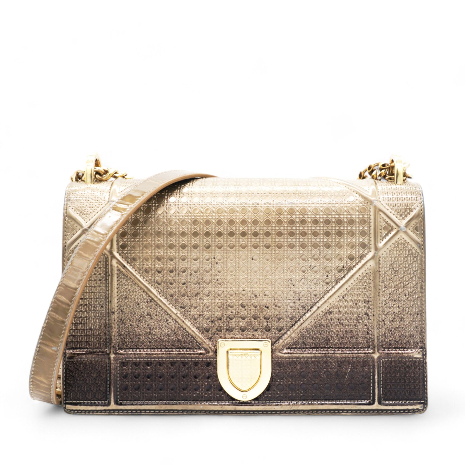 Metallic Patent Micro-Cannage Gradient Diorama Flap Bag Bronze Gold