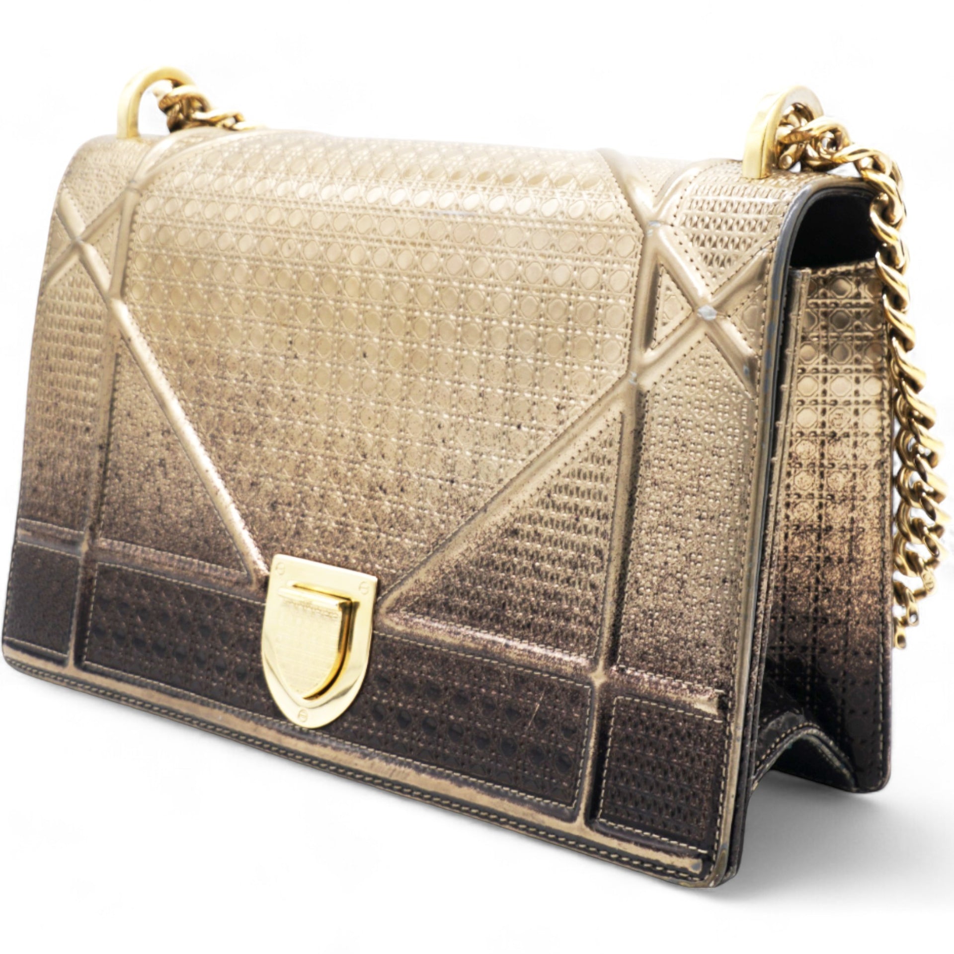 Metallic Patent Micro-Cannage Gradient Diorama Flap Bag Bronze Gold