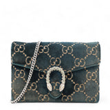 Velvet Crystal GG Monogram Dionysus Chain Wallet Blue