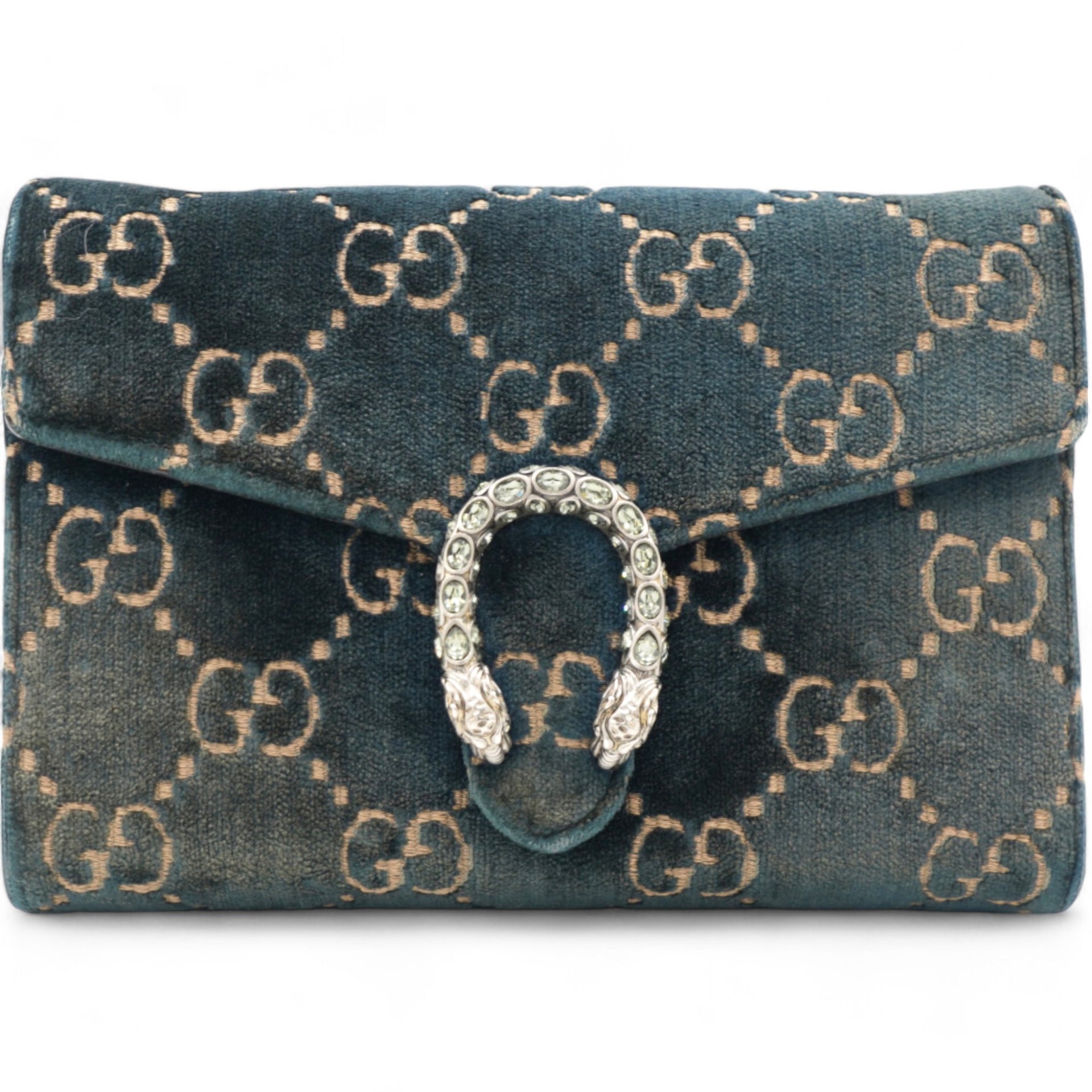 Velvet Crystal GG Monogram Dionysus Chain Wallet Blue