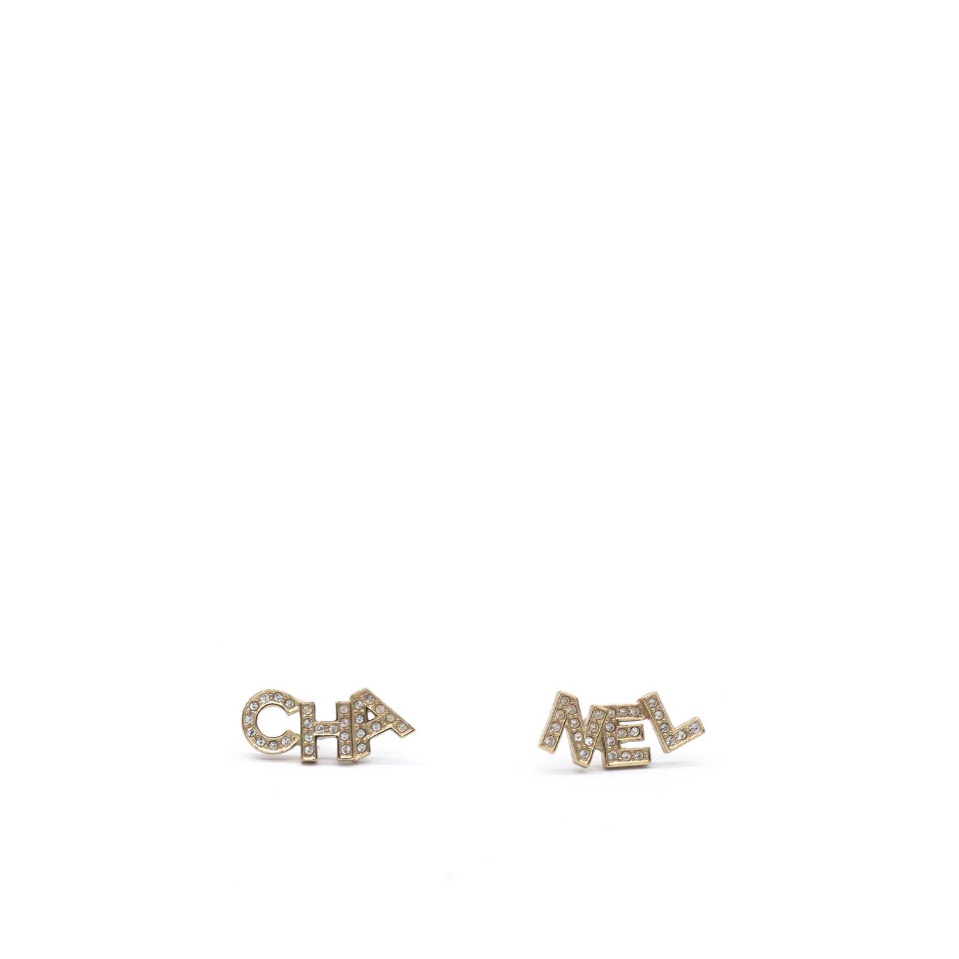 Gold Metal And Crystal Logo Letter Stud Earrings