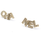 Gold Metal And Crystal Logo Letter Stud Earrings