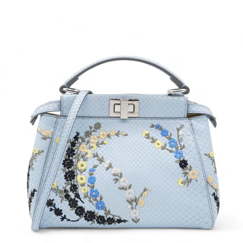 Light Blue Python Embroidered Peekaboo Mini Bag