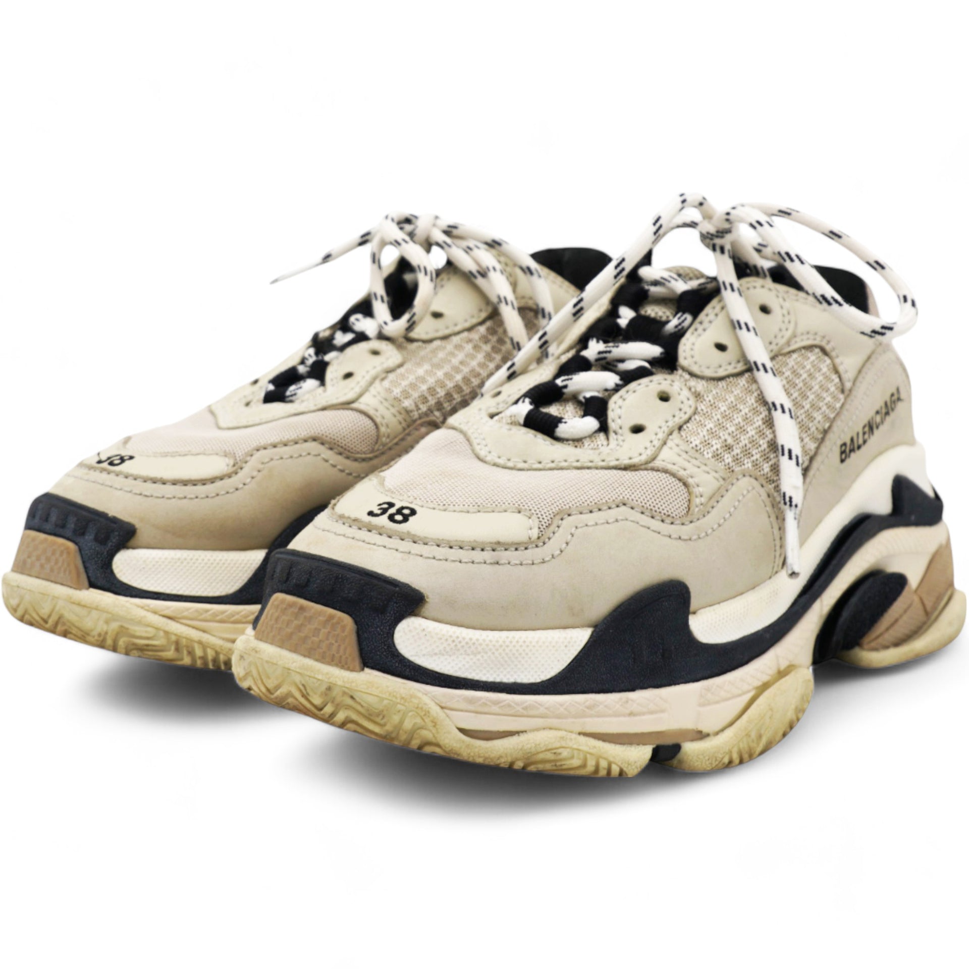 Light Beige/Cream/Grey Leather, Mesh Triple S Clear Sneakers Size38