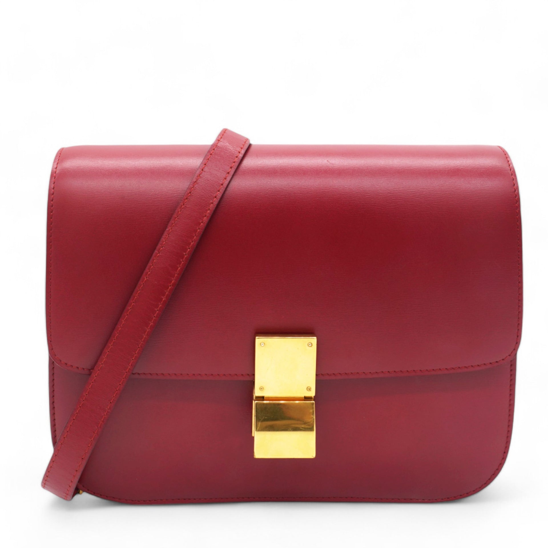 Box Calfskin Medium Classic Box Flap Bag Red