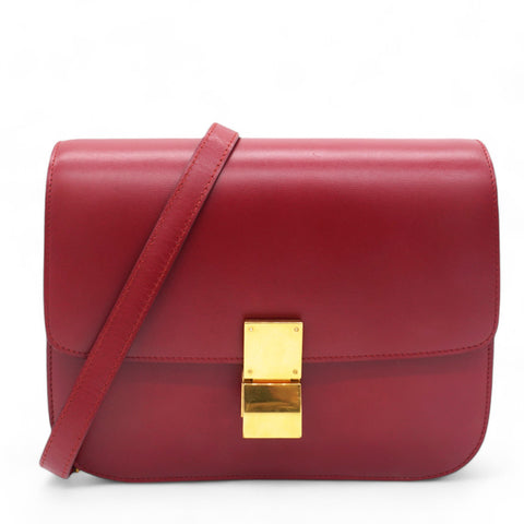 Box Calfskin Medium Classic Box Flap Bag Red