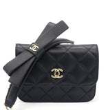 Lambskin Quilted Mini Coco Bow Clutch With Chain Black