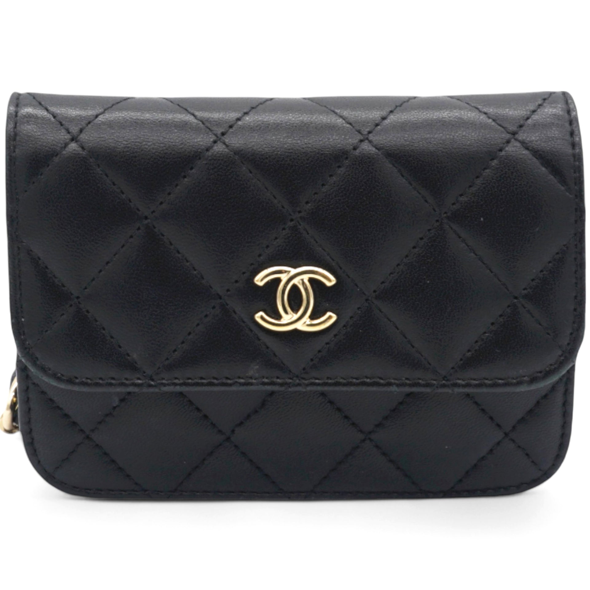 Lambskin Quilted Mini Coco Bow Clutch With Chain Black