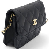 Lambskin Quilted Mini Coco Bow Clutch With Chain Black