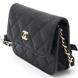 Lambskin Quilted Mini Coco Bow Clutch With Chain Black