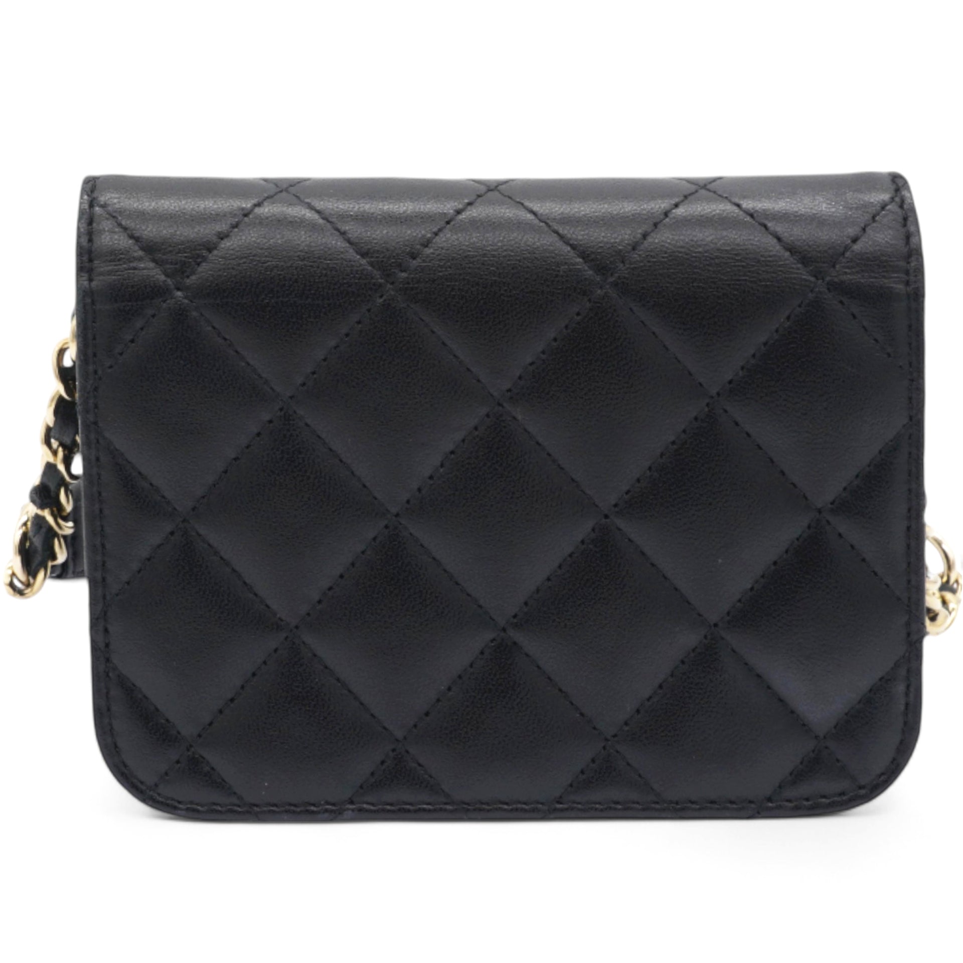 Lambskin Quilted Mini Coco Bow Clutch With Chain Black