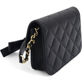 Lambskin Quilted Mini Coco Bow Clutch With Chain Black