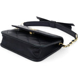 Lambskin Quilted Mini Coco Bow Clutch With Chain Black