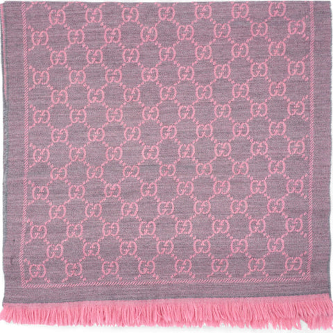 Wool Jacquard GG Monogram Sten Fringe Scarf Graphite Pink