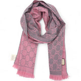 Wool Jacquard GG Monogram Sten Fringe Scarf Graphite Pink