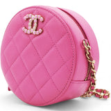 Caviar Quilted Crystal CC Round Clutch With Chain Pink