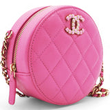 Caviar Quilted Crystal CC Round Clutch With Chain Pink