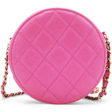 Caviar Quilted Crystal CC Round Clutch With Chain Pink