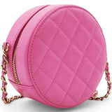 Caviar Quilted Crystal CC Round Clutch With Chain Pink