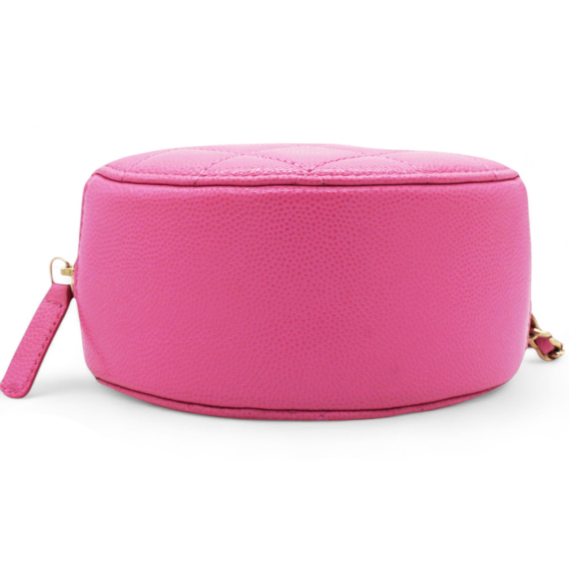 Caviar Quilted Crystal CC Round Clutch With Chain Pink